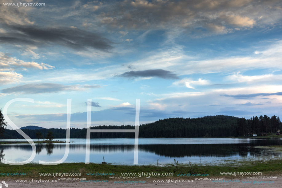 Amazing Sunset Landscape of Shiroka polyana (Wide meadow) Reservoir, Pazardzhik Region, Bulgaria