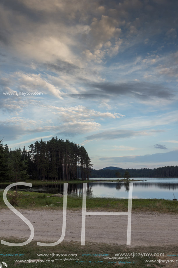 Amazing Sunset Landscape of Shiroka polyana (Wide meadow) Reservoir, Pazardzhik Region, Bulgaria