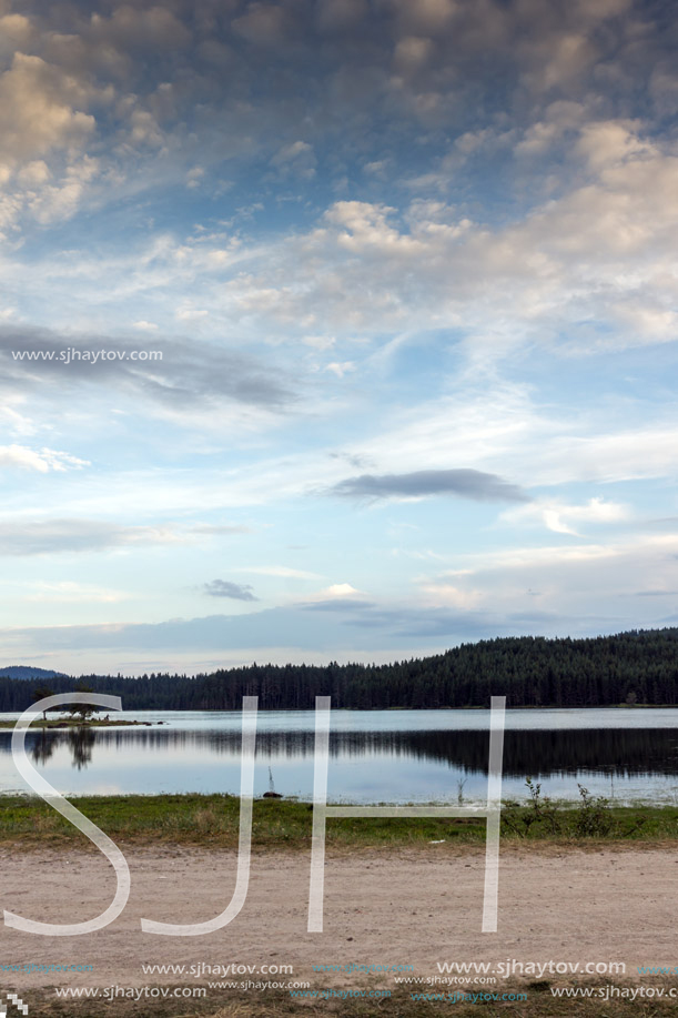 Amazing Sunset Landscape of Shiroka polyana (Wide meadow) Reservoir, Pazardzhik Region, Bulgaria