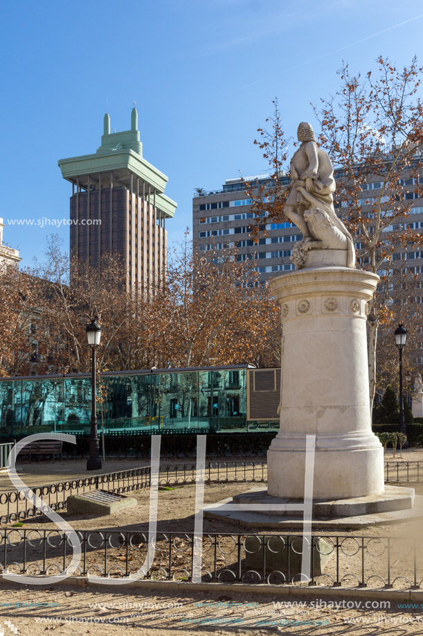 MADRID, SPAIN - JANUARY 24, 2018: Gardens of the Plaza Villa de Paris in City of Madrid, Spain