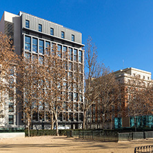 MADRID, SPAIN - JANUARY 24, 2018: Gardens of the Plaza Villa de Paris in City of Madrid, Spain