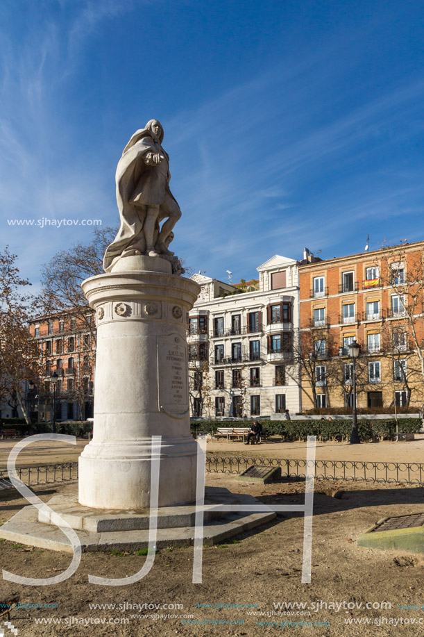 MADRID, SPAIN - JANUARY 24, 2018: Gardens of the Plaza Villa de Paris in City of Madrid, Spain