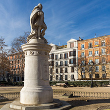 MADRID, SPAIN - JANUARY 24, 2018: Gardens of the Plaza Villa de Paris in City of Madrid, Spain