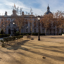MADRID, SPAIN - JANUARY 24, 2018: Gardens of the Plaza Villa de Paris in City of Madrid, Spain