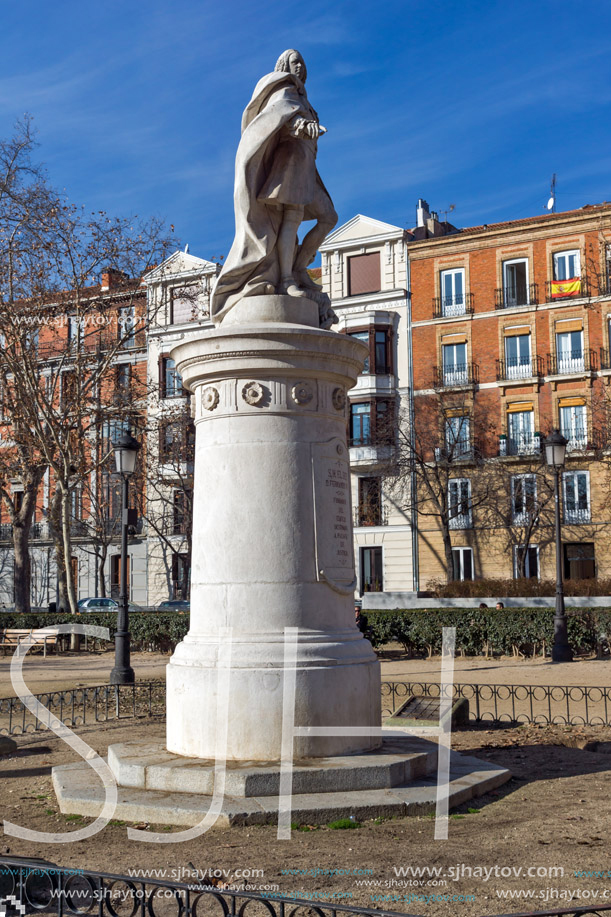 MADRID, SPAIN - JANUARY 24, 2018: Gardens of the Plaza Villa de Paris in City of Madrid, Spain