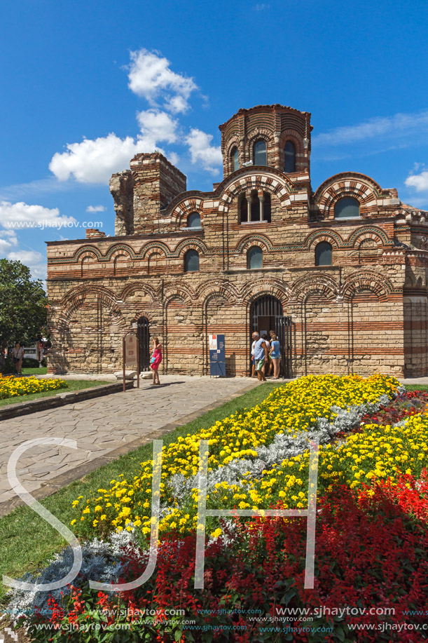 NESSEBAR, BULGARIA - AUGUST 12, 2018: Summer view of Ancient Church of Christ Pantocrator in the town of Nessebar, Burgas Region, Bulgaria