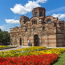 NESSEBAR, BULGARIA - AUGUST 12, 2018: Summer view of Ancient Church of Christ Pantocrator in the town of Nessebar, Burgas Region, Bulgaria