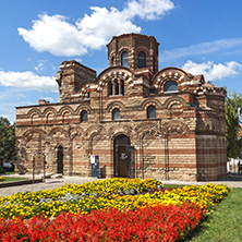 NESSEBAR, BULGARIA - AUGUST 12, 2018: Summer view of Ancient Church of Christ Pantocrator in the town of Nessebar, Burgas Region, Bulgaria