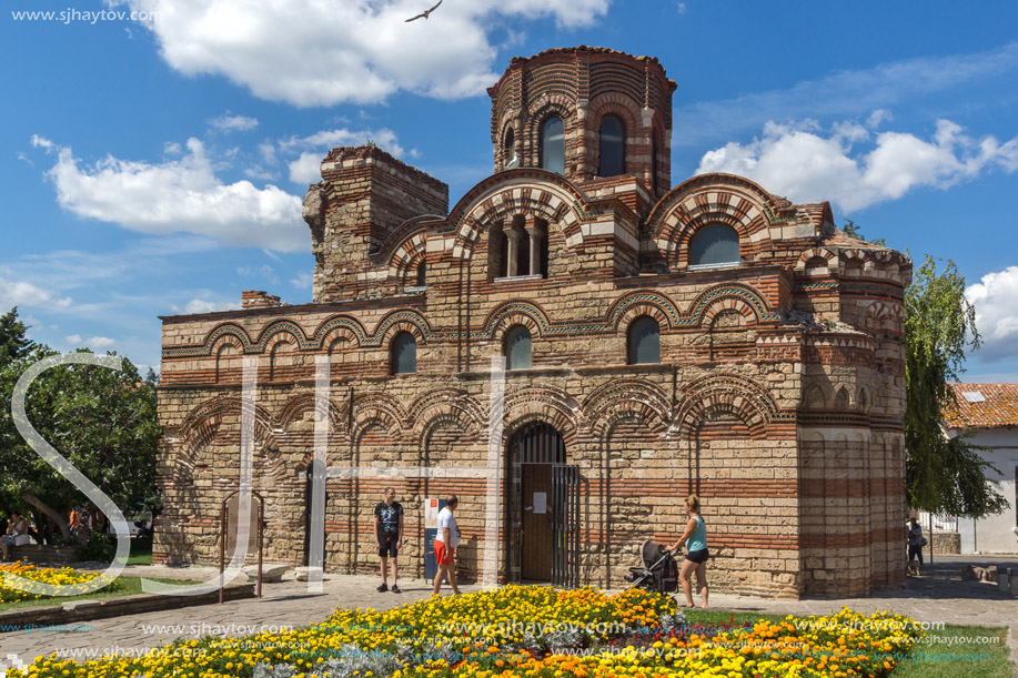NESSEBAR, BULGARIA - AUGUST 12, 2018: Summer view of Ancient Church of Christ Pantocrator in the town of Nessebar, Burgas Region, Bulgaria