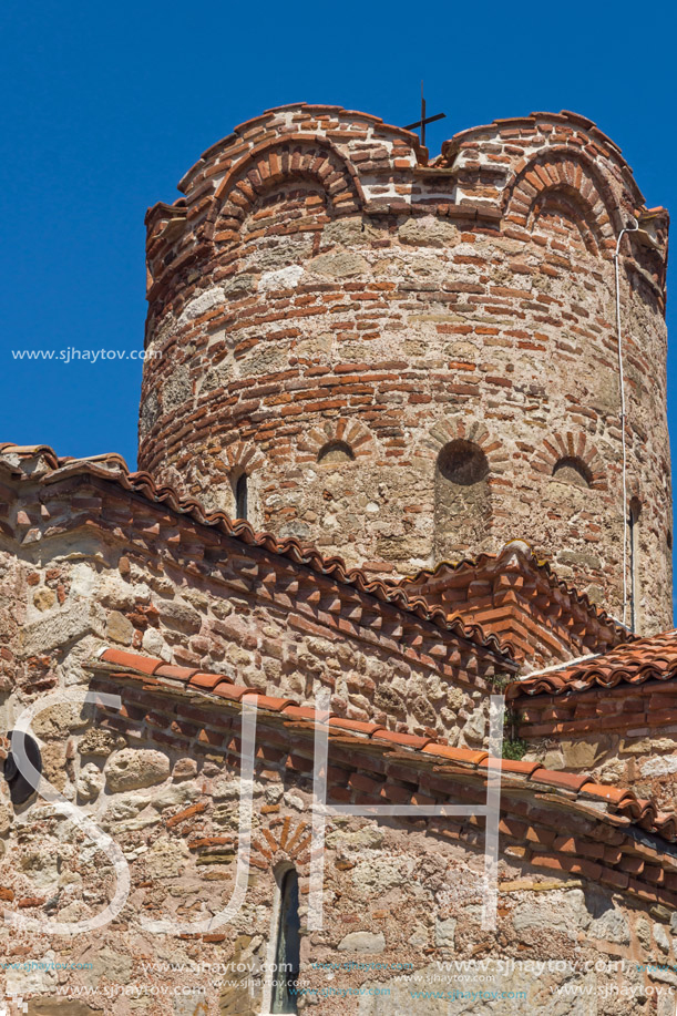 NESSEBAR, BULGARIA - AUGUST 12, 2018: Summer view of Ancient Church of Saint John the Baptist in the town of Nessebar, Burgas Region, Bulgaria