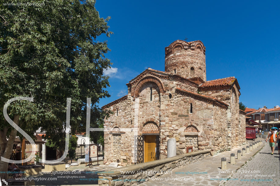 NESSEBAR, BULGARIA - AUGUST 12, 2018: Summer view of Ancient Church of Saint John the Baptist in the town of Nessebar, Burgas Region, Bulgaria