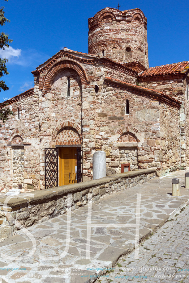 NESSEBAR, BULGARIA - AUGUST 12, 2018: Summer view of Ancient Church of Saint John the Baptist in the town of Nessebar, Burgas Region, Bulgaria