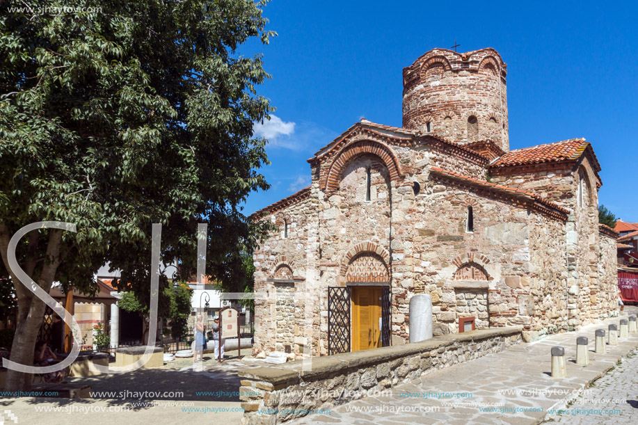 NESSEBAR, BULGARIA - AUGUST 12, 2018: Summer view of Ancient Church of Saint John the Baptist in the town of Nessebar, Burgas Region, Bulgaria