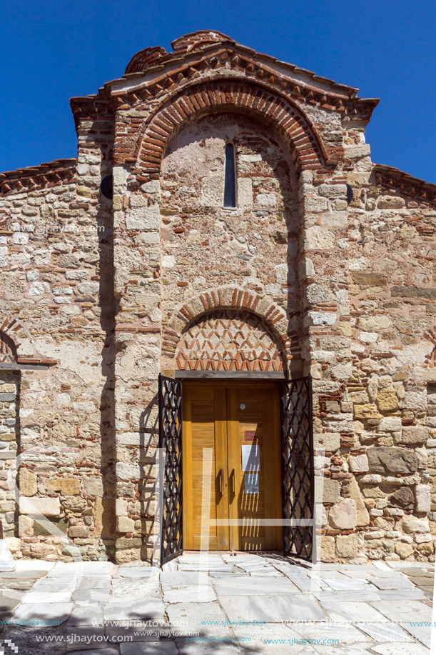 NESSEBAR, BULGARIA - AUGUST 12, 2018: Summer view of Ancient Church of Saint John the Baptist in the town of Nessebar, Burgas Region, Bulgaria