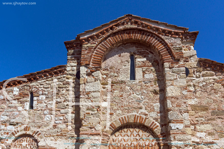 NESSEBAR, BULGARIA - AUGUST 12, 2018: Summer view of Ancient Church of Saint John the Baptist in the town of Nessebar, Burgas Region, Bulgaria