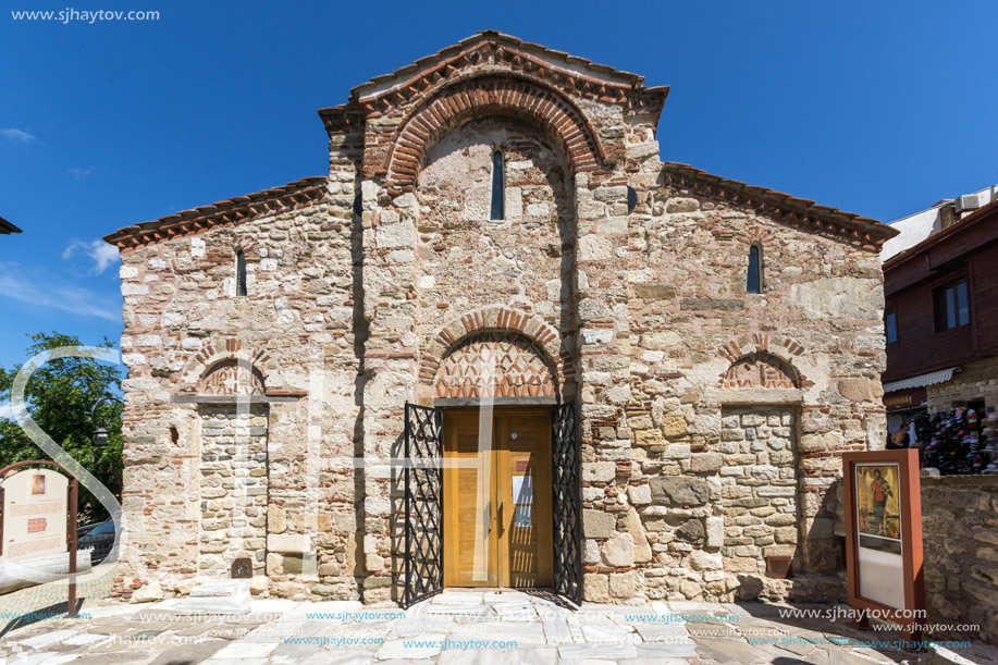 NESSEBAR, BULGARIA - AUGUST 12, 2018: Summer view of Ancient Church of Saint John the Baptist in the town of Nessebar, Burgas Region, Bulgaria