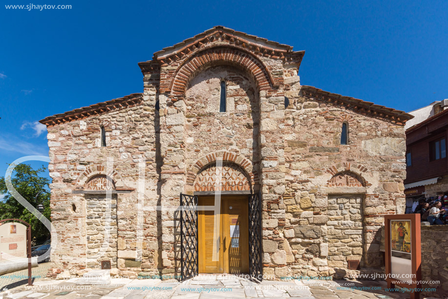 NESSEBAR, BULGARIA - AUGUST 12, 2018: Summer view of Ancient Church of Saint John the Baptist in the town of Nessebar, Burgas Region, Bulgaria