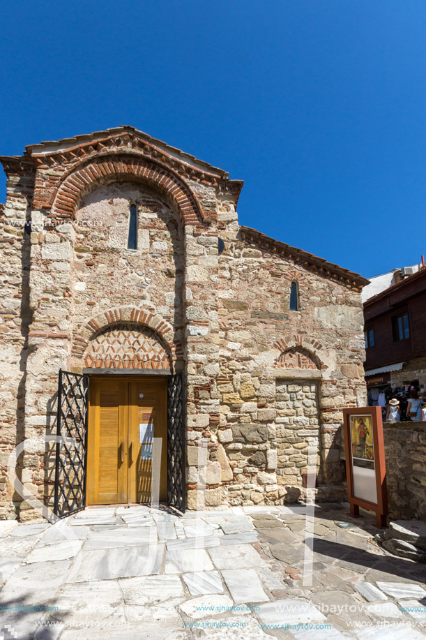 NESSEBAR, BULGARIA - AUGUST 12, 2018: Summer view of Ancient Church of Saint John the Baptist in the town of Nessebar, Burgas Region, Bulgaria