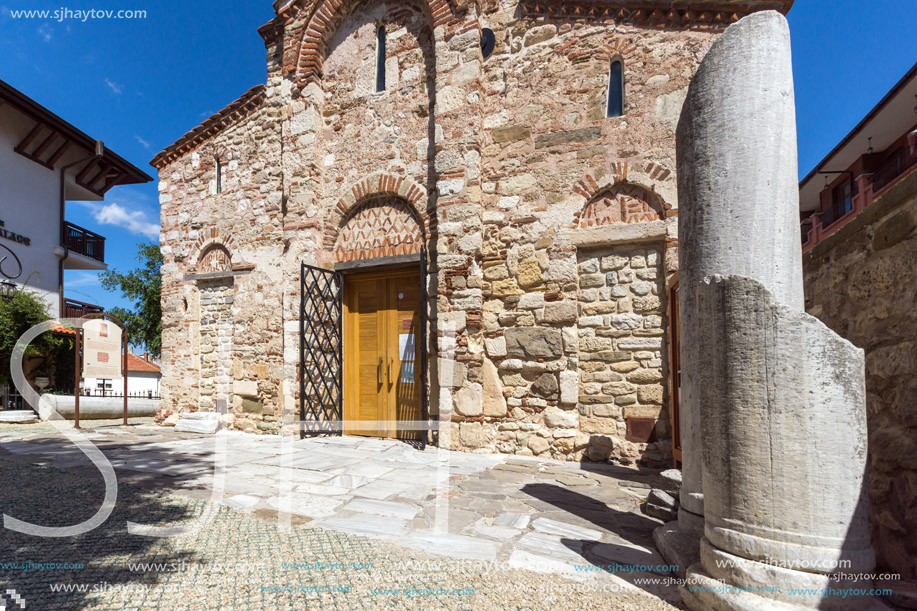 NESSEBAR, BULGARIA - AUGUST 12, 2018: Summer view of Ancient Church of Saint John the Baptist in the town of Nessebar, Burgas Region, Bulgaria