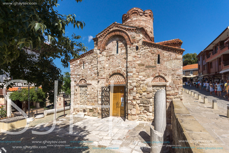 NESSEBAR, BULGARIA - AUGUST 12, 2018: Summer view of Ancient Church of Saint John the Baptist in the town of Nessebar, Burgas Region, Bulgaria