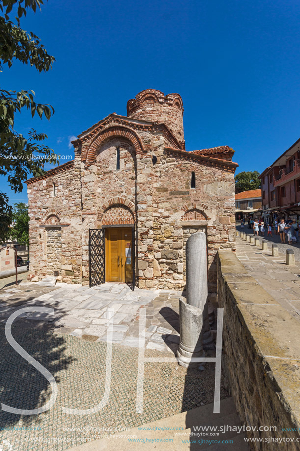 NESSEBAR, BULGARIA - AUGUST 12, 2018: Summer view of Ancient Church of Saint John the Baptist in the town of Nessebar, Burgas Region, Bulgaria