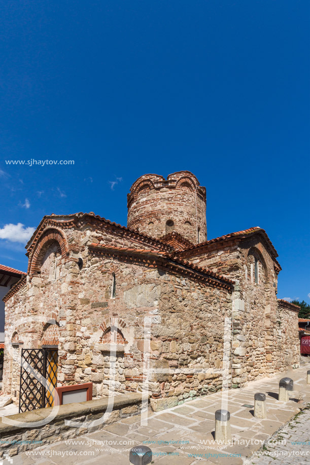 NESSEBAR, BULGARIA - AUGUST 12, 2018: Summer view of Ancient Church of Saint John the Baptist in the town of Nessebar, Burgas Region, Bulgaria