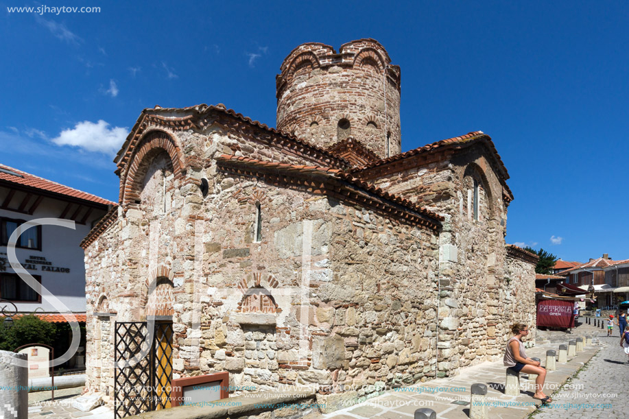 NESSEBAR, BULGARIA - AUGUST 12, 2018: Summer view of Ancient Church of Saint John the Baptist in the town of Nessebar, Burgas Region, Bulgaria