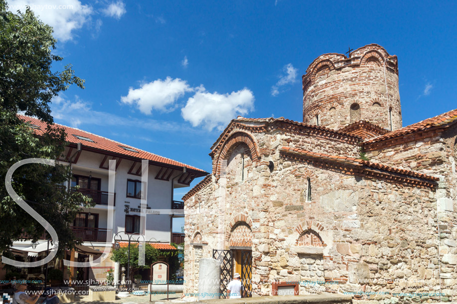 NESSEBAR, BULGARIA - AUGUST 12, 2018: Summer view of Ancient Church of Saint John the Baptist in the town of Nessebar, Burgas Region, Bulgaria