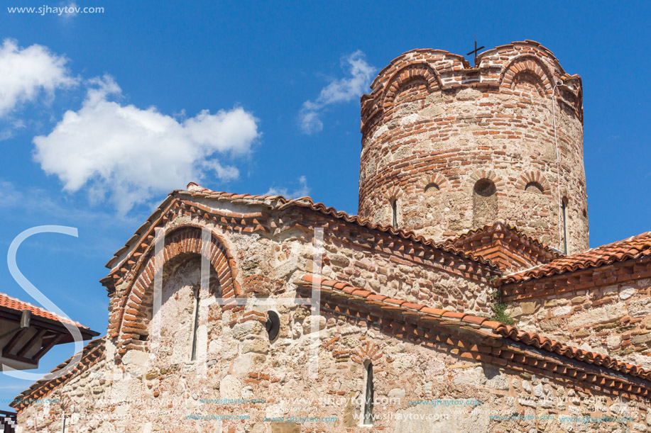 NESSEBAR, BULGARIA - AUGUST 12, 2018: Summer view of Ancient Church of Saint John the Baptist in the town of Nessebar, Burgas Region, Bulgaria