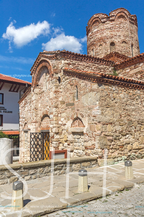 NESSEBAR, BULGARIA - AUGUST 12, 2018: Summer view of Ancient Church of Saint John the Baptist in the town of Nessebar, Burgas Region, Bulgaria