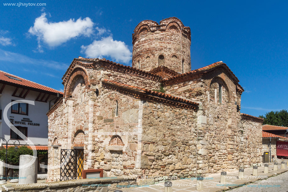 NESSEBAR, BULGARIA - AUGUST 12, 2018: Summer view of Ancient Church of Saint John the Baptist in the town of Nessebar, Burgas Region, Bulgaria