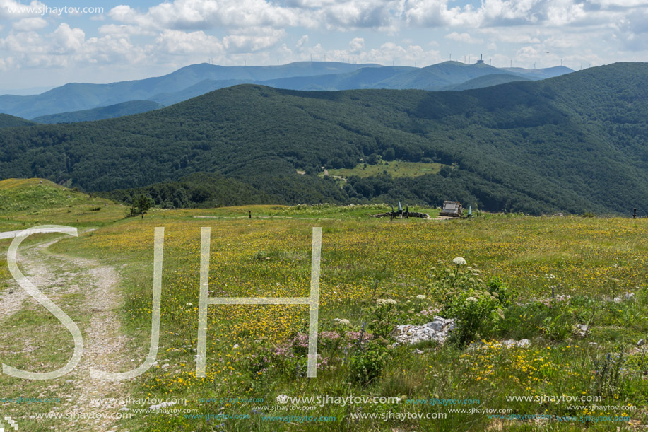 Amazing Summer Landscape to Stara Planina (Balkan) Mountains from Shipka peak , Stara Zagora Region, Bulgaria
