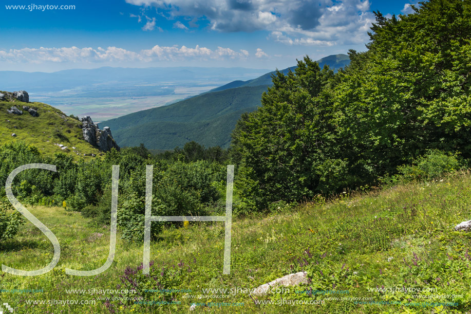 Amazing Summer Landscape to Stara Planina (Balkan) Mountains from Shipka peak , Stara Zagora Region, Bulgaria