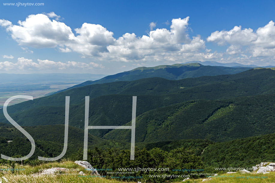 Amazing Summer Landscape to Stara Planina (Balkan) Mountains from Shipka peak , Stara Zagora Region, Bulgaria