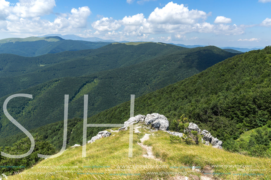 Amazing Summer Landscape to Stara Planina (Balkan) Mountains from Shipka peak , Stara Zagora Region, Bulgaria