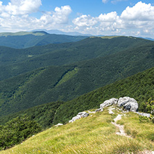 Amazing Summer Landscape to Stara Planina (Balkan) Mountains from Shipka peak , Stara Zagora Region, Bulgaria