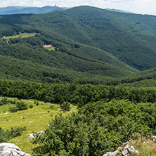 Amazing Summer Landscape to Stara Planina (Balkan) Mountains from Shipka peak , Stara Zagora Region, Bulgaria