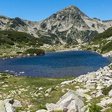 Landscape with green hills around The Frog lake, Pirin Mountain, Bulgaria