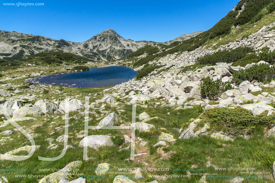 Landscape with green hills around The Frog lake, Pirin Mountain, Bulgaria