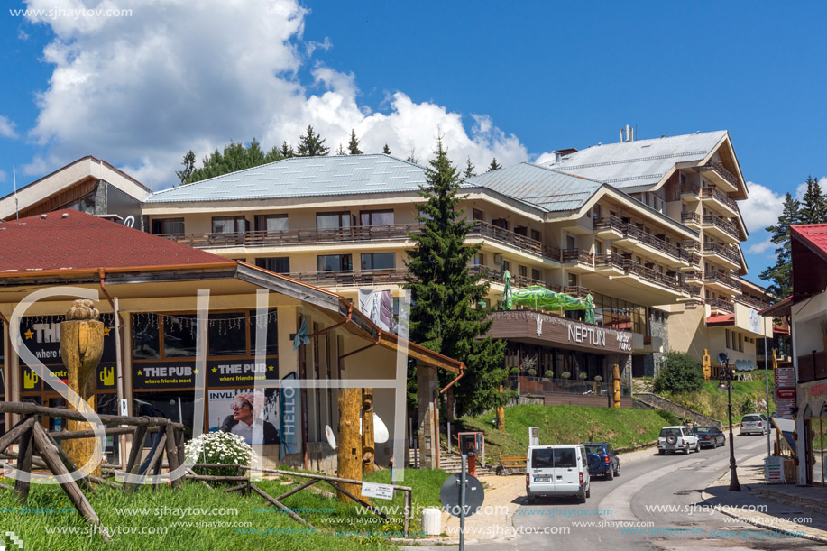 PAMPOROVO, BULGARIA - AUGUST 14, 2018: Summer view of Ski resort Pamporovo in Rhodope Mountains, Smolyan Region, Bulgaria