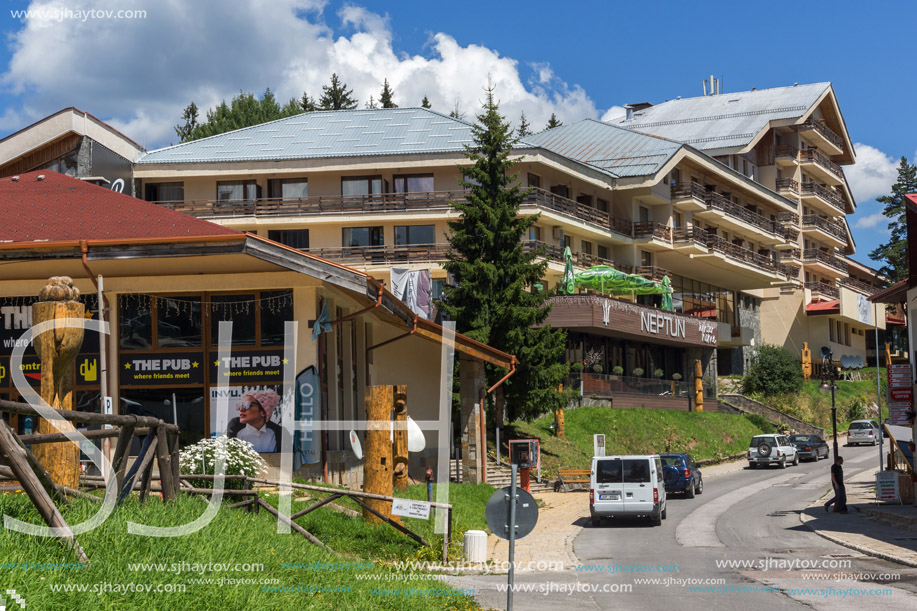 PAMPOROVO, BULGARIA - AUGUST 14, 2018: Summer view of Ski resort Pamporovo in Rhodope Mountains, Smolyan Region, Bulgaria