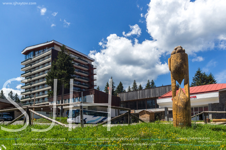 PAMPOROVO, BULGARIA - AUGUST 14, 2018: Summer view of Ski resort Pamporovo in Rhodope Mountains, Smolyan Region, Bulgaria