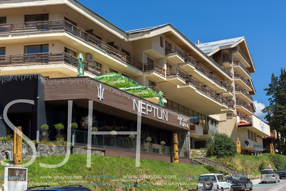 PAMPOROVO, BULGARIA - AUGUST 14, 2018: Summer view of Ski resort Pamporovo in Rhodope Mountains, Smolyan Region, Bulgaria