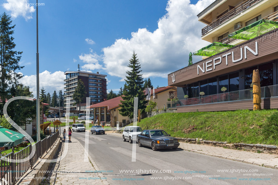 PAMPOROVO, BULGARIA - AUGUST 14, 2018: Summer view of Ski resort Pamporovo in Rhodope Mountains, Smolyan Region, Bulgaria