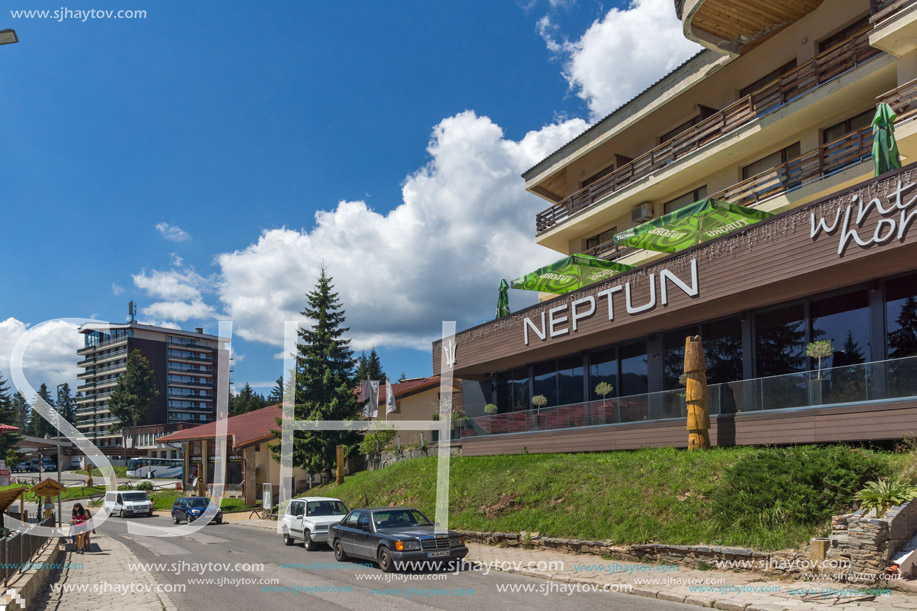 PAMPOROVO, BULGARIA - AUGUST 14, 2018: Summer view of Ski resort Pamporovo in Rhodope Mountains, Smolyan Region, Bulgaria