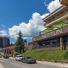 PAMPOROVO, BULGARIA - AUGUST 14, 2018: Summer view of Ski resort Pamporovo in Rhodope Mountains, Smolyan Region, Bulgaria