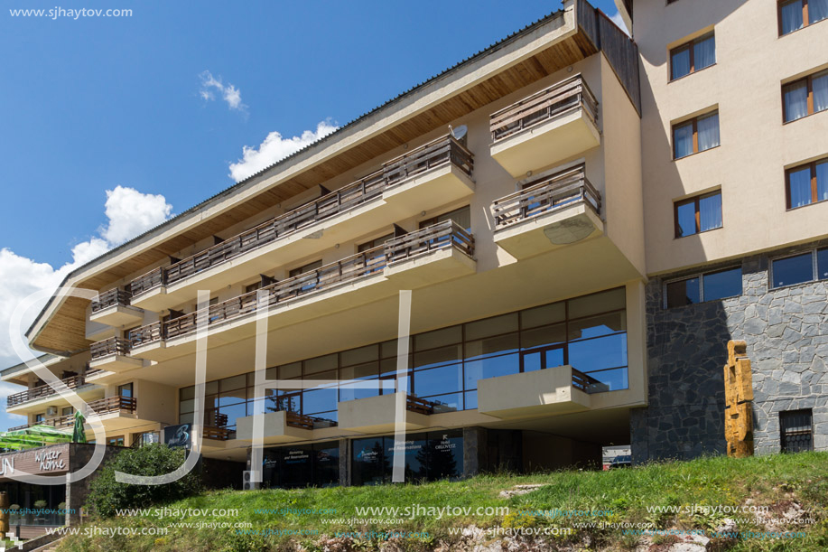 PAMPOROVO, BULGARIA - AUGUST 14, 2018: Summer view of Ski resort Pamporovo in Rhodope Mountains, Smolyan Region, Bulgaria