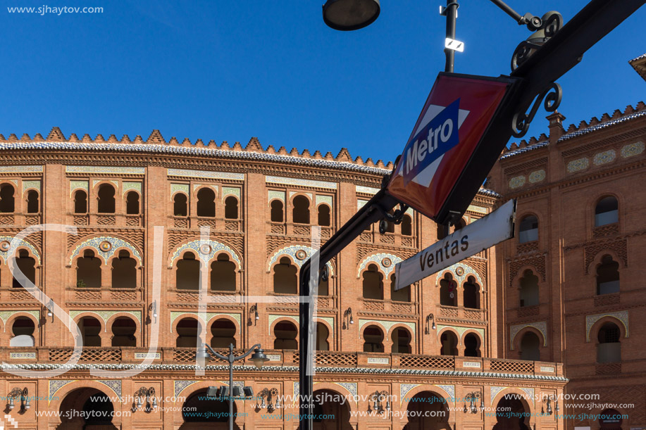 MADRID, SPAIN - JANUARY 24, 2018:  Las Ventas Bullring (Plaza de Toros de Las Ventas) situated at Plaza de torros in City of Madrid, Spain