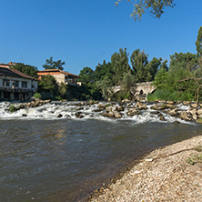 Summer view of Kadin most - a 15th-century stone arch bridge over the Struma River at Nevestino, Kyustendil Province, Bulgaria