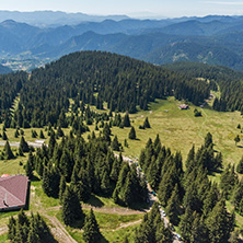 Summer landscape of Rhodope Mountains from Snezhanka tower near ski resort Pamporovo, Smolyan Region, Bulgaria